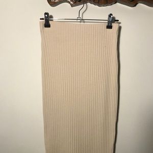 High Rise Knee Length Ribbed Pencil Skirt - Nude